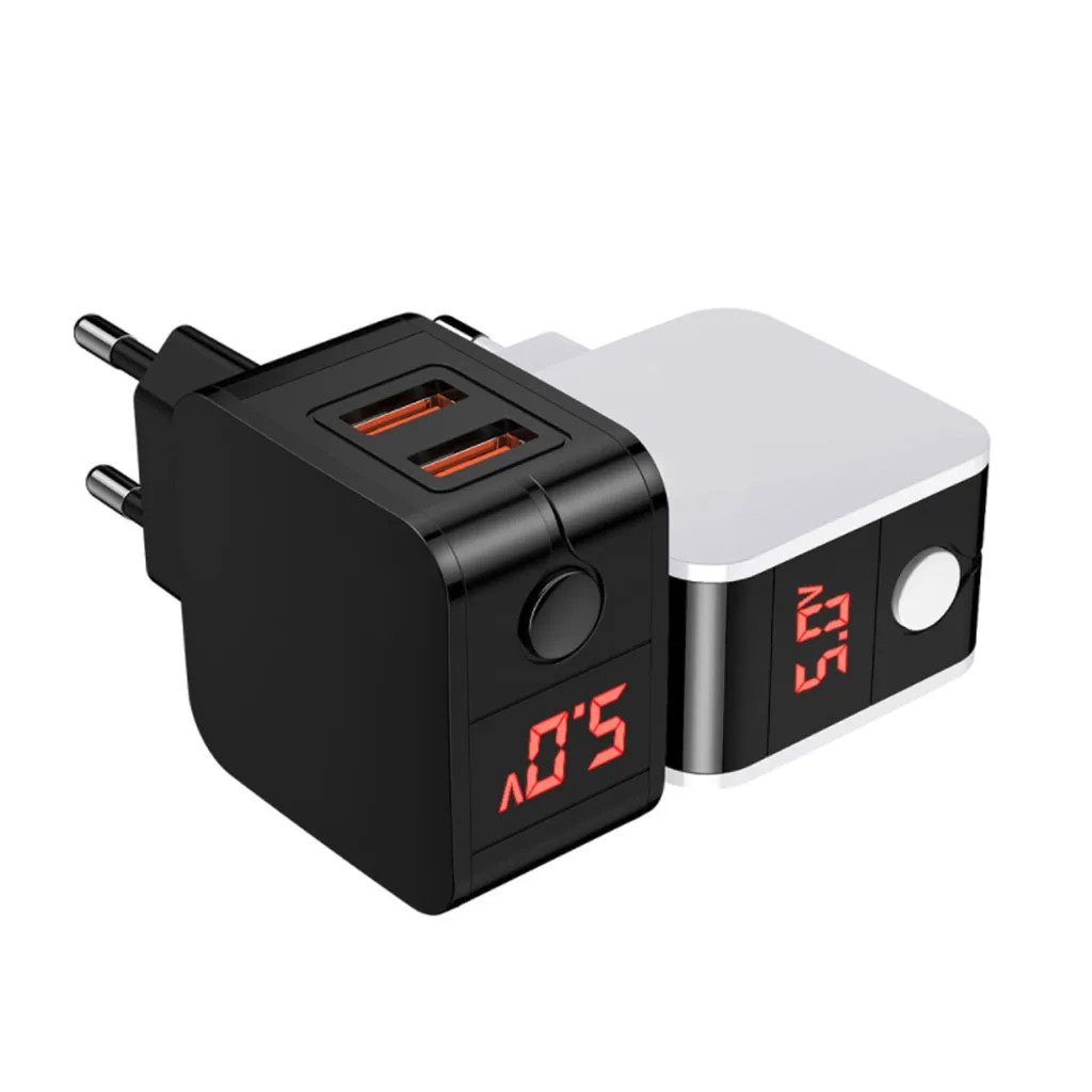 

2.4A USB Fast Charge Adapter With Smart Current Voltage Digital Display Flash Charging Head Duble USB Charging Head US EU Plug