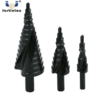 

JUSTINLAU 3Pcs high speed steel nitride black triangle shank spiral step drill 4-12 4-20 4-32 hole reaming pagoda drill