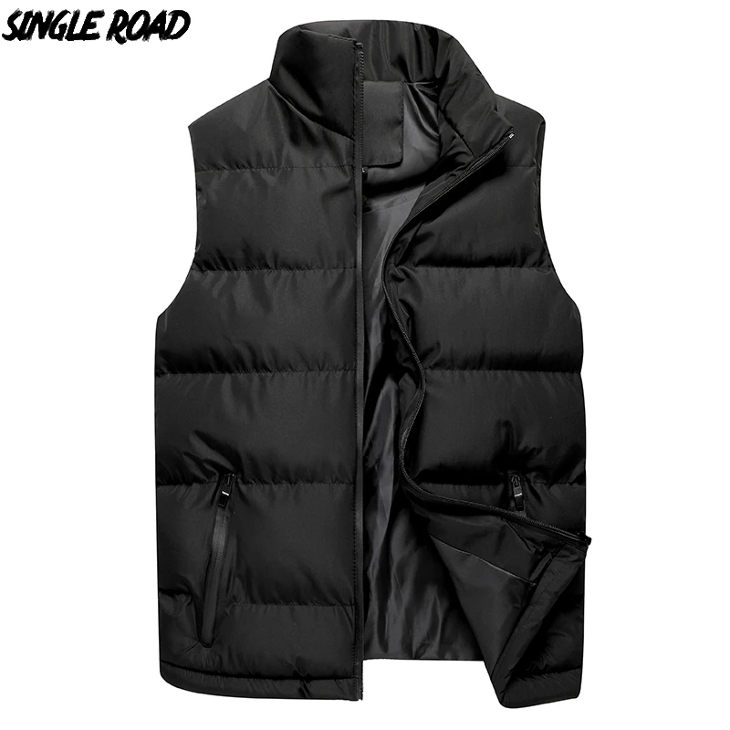 

SingleRoad Mens Winter Vest Men 2019 Sleeveless Jacket Male Coat Windproof Casual Zipper Warm Cotton Bodywarmer Man Black 5XL