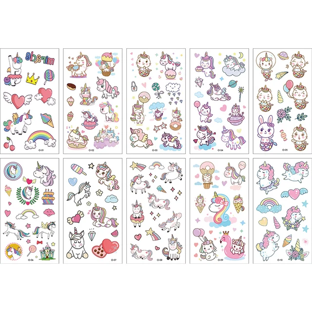 10Pcs/lot Cartoon Tattoo Stickers Children Hands Arm Unicorn Temporary Fake Tattoos Kids Birthday Party Decorations DIY Body Art unicorn3