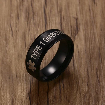

STAINLESS STEEL MEDICAL ALERT FINGER BAND TYPE 2 DIABETES ENGRAVED EMERGENCY ASSISTANT RING FOR MEN WOMEN