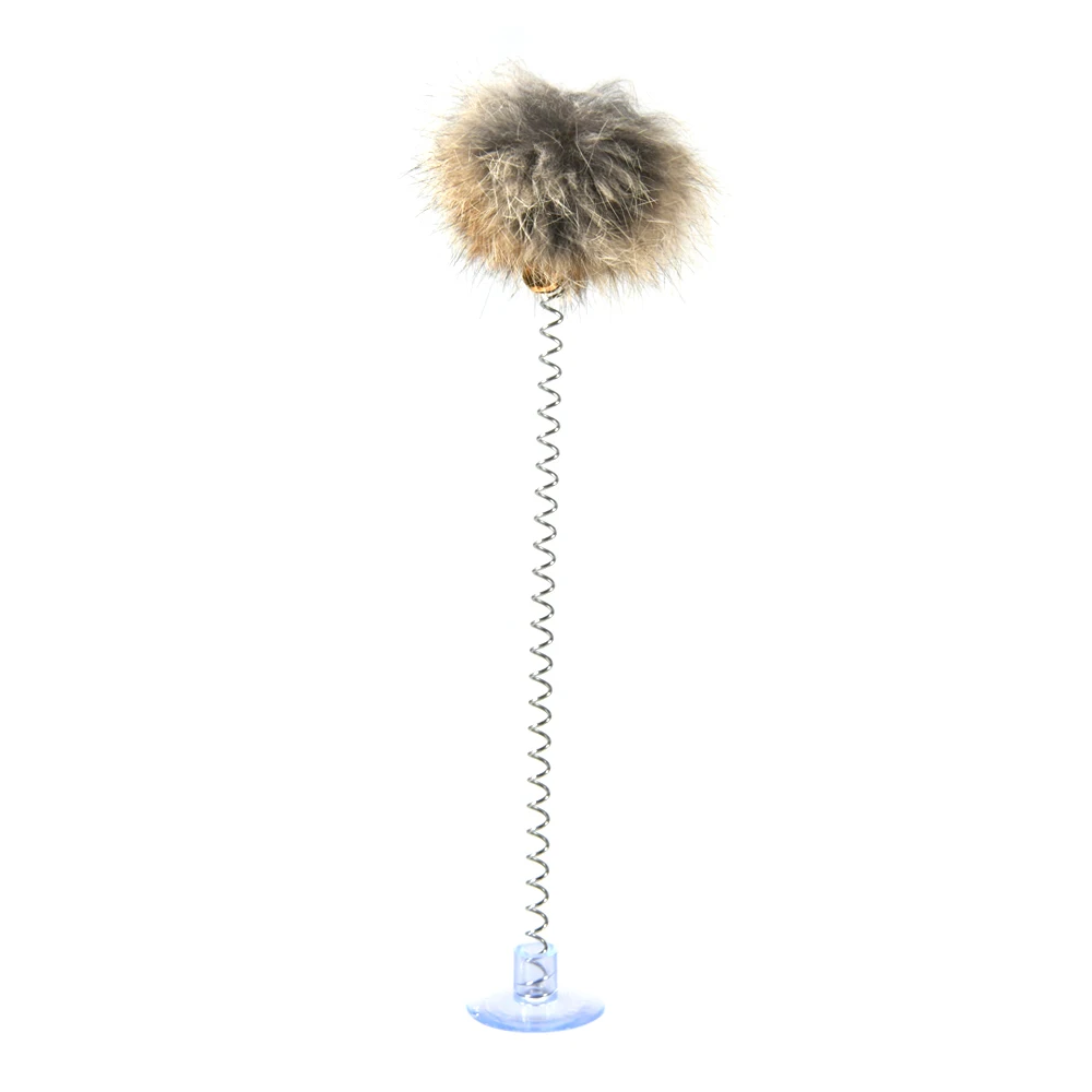 1pc Cat Teaser Toy Interactive Plush Cat Spring Wand Kitten Toy Ball With Sucker Bell Pet Supplies Pet Accessories 