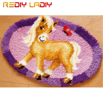 

Latch Hook Kit Make Your Own Rug Happy Horse Tapestry Crocheted Cushion Mat DIY Carpet Rug Set Pre-Printed Canvas Hobby & Crafts