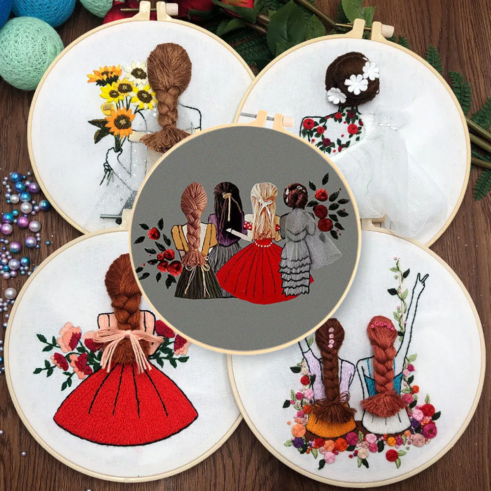 Embroidery Kit for Beginner DIY Wedding Girl Pattern Embroideri Set  Handcraft Hobby And Needlework Sewing Cross Stitch Hoop