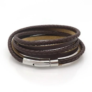 

Gold/ Wholesale Long Chain Adjustable Magnet Buckle Unisex Leather Bracelets Women Men Multi-Layer Fashion Jewelry