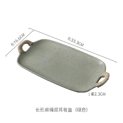 Long plate green FANTERCY Cuisine Fruit Plate Sushi Plate Binaural Twine Various Shapes Ceramic Plate Matte Color Glaze Creative Baking Tray - Цвет: Long plate green