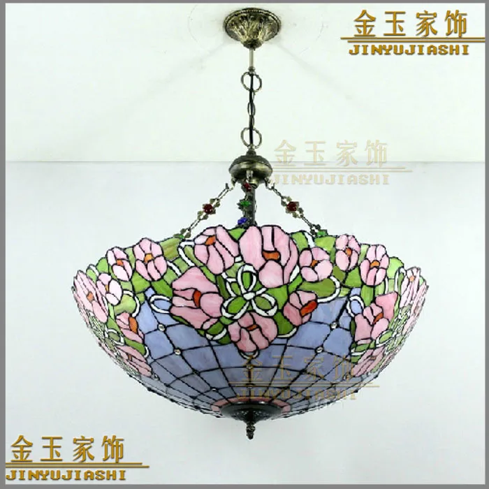 

16 Inch Flesh Country Flowers Tiffany Pendant Light Stained Glass Lamp For Bedroom E27 110-240v luminaire suspendu
