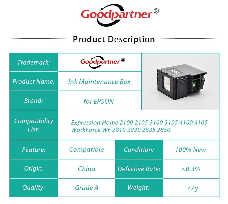 Caixa de Manutenção de Tinta para Epson Expression Início xp 2100 2105 3100 3105 4100 4101 4105 Workforce wf 2810 2830 2835 2850 5x C9344 - Imagem 4