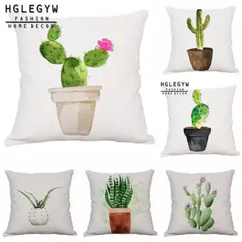 

Plant Cactus Pattern Cotton Linen Pillowcase Sofa Waist Cushion Cover 18'' for Home Office Room Decor