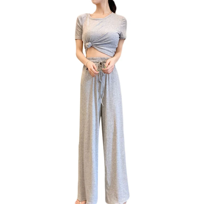 

2 Pcs Sets Wide Leg Pants Slim T-shirt Suits High Waist Wide Leg Trousers Casual Suit Two-piece Women's Set