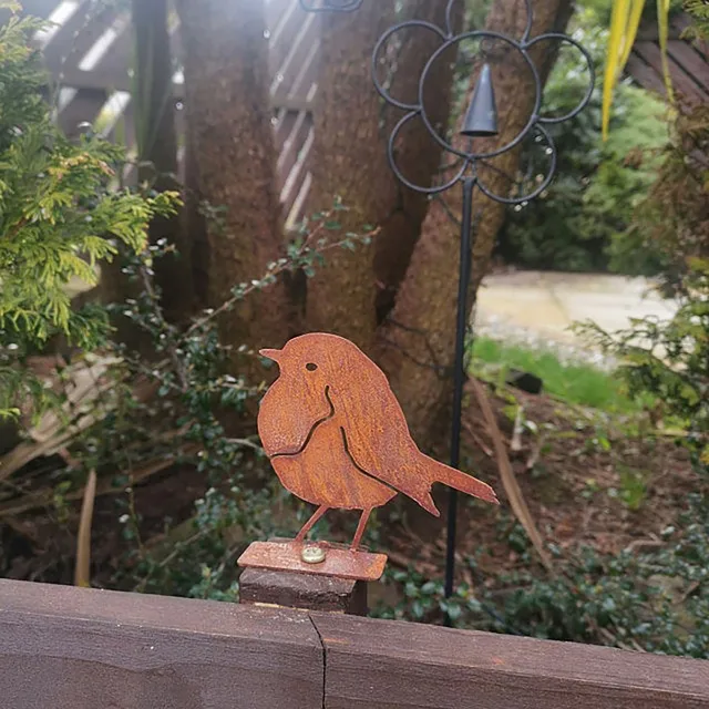 Rozsda Madár Sziluettek Kerti Kerítés Dekoráció Harkály Robin Acél Vidéki Udvari Kertészkedés Dekoratív Tét Fém 5G - Image 4