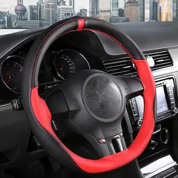 

100% Leather Universal Car Steering-wheel Cover 38CM Car-styling Sport Auto Steering Wheel Covers Anti-Slip