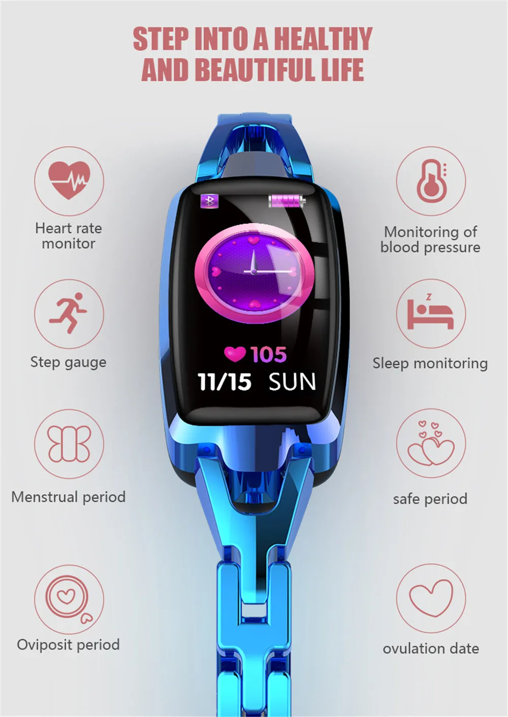 Greentiger DR66 Смарт-часы для женщин монитор сердечного ритма Bluetooth IP67 Водонепроницаемый фитнес-трекер умный браслет Android IOS