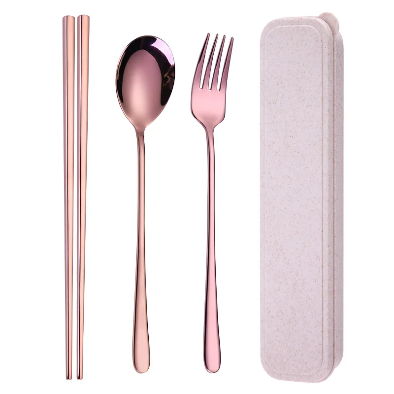 Rainbow Rose Gold Top Quality Cutlery Set Dinnerware Scoops Chopsticks Knife Dinner Stainless Steel Tableware Set