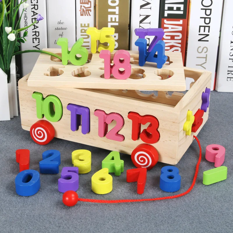 

Baby Educational Force Toy with Numbers Lettered Shape Matching Building Blocks Toys Trailer Infants Early Learning Toy
