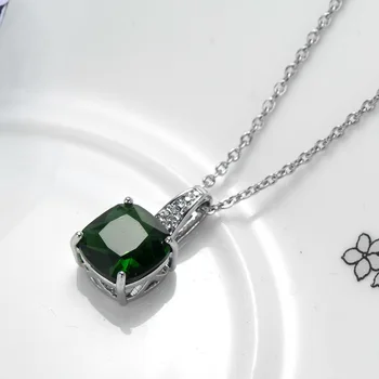 

Simple Mosaic CZ Green square Zircon Pendant Necklace For Women 925 Sterling Silver Necklaces Chain Choker kolye Xmas Gift