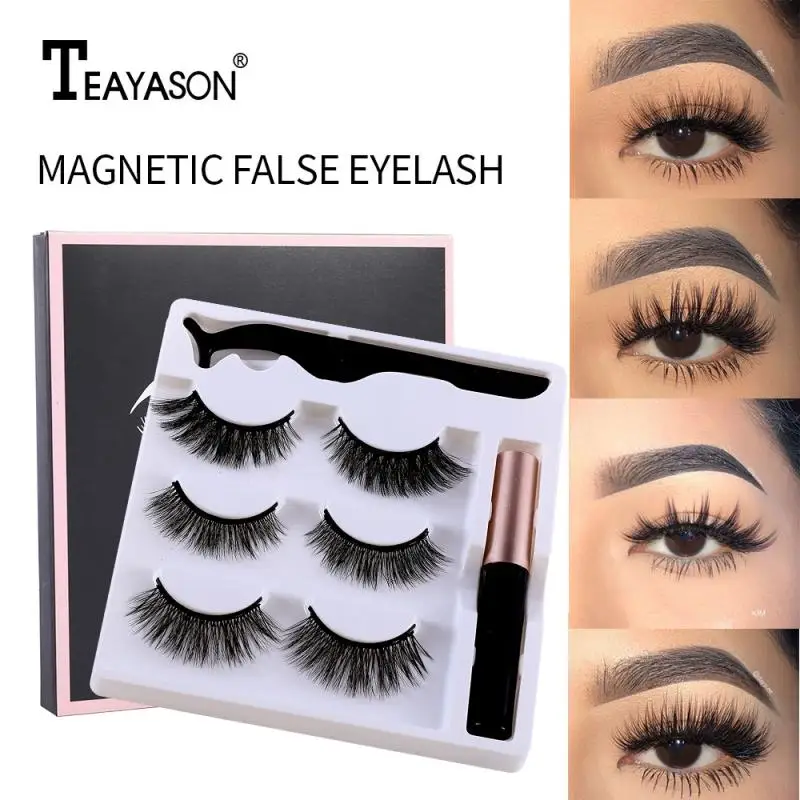 Three Pairs Of 3D Magnetic Eyeliner Liquid False Eyelashes Set Magic Magnet Eyelashes Hot For Beauty Makeup Tool TSLM1
