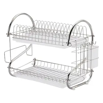 

Stainless Steel Dish Drain Rack Double Layer Storage Stand Practical Kitchen Storage Shelf For Kitchen Orangization Storage Rack