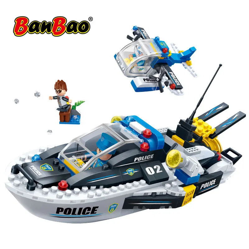 

BanBao 7012 Police Patrol Boat Helicopter Building Blocks Educational Bricks Model Toy Children Kids Friend