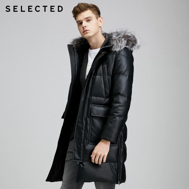 SELECTED Men Parka Outwear PU Multiple-pockets Leather Down Jacket|419412588 | Мужская одежда