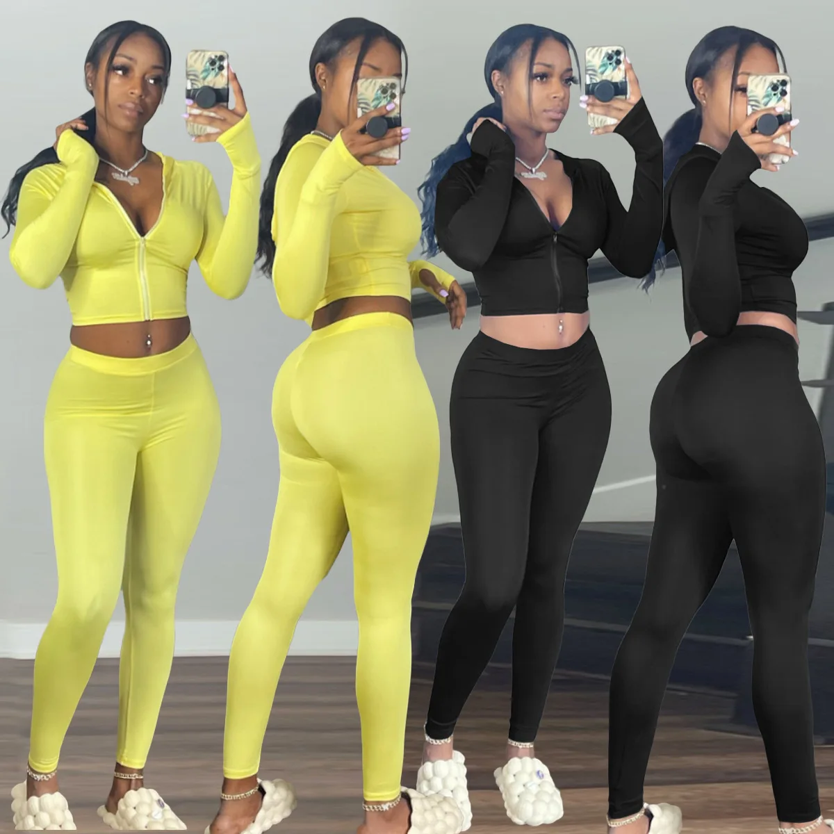 

Sweatsuit Womens Two 2 Piece Sets Outfits Sports Suit Sexy Long Sleeve Hoodies Crop Top Leggings Pants Tracksuit Matching Sets