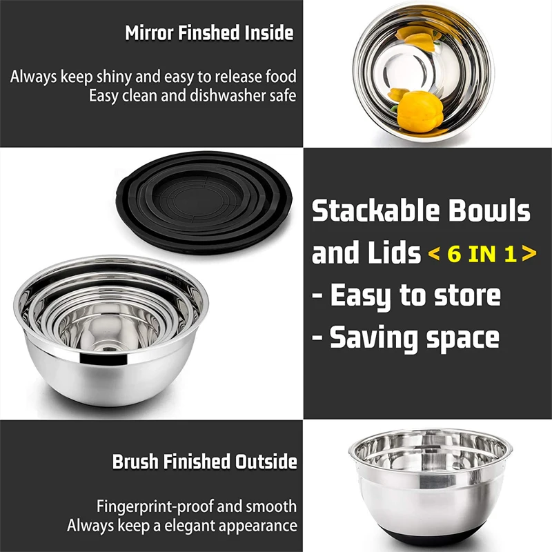 Stainless Steel Mixing Bowls with Lids & Non-Slip Bases 4