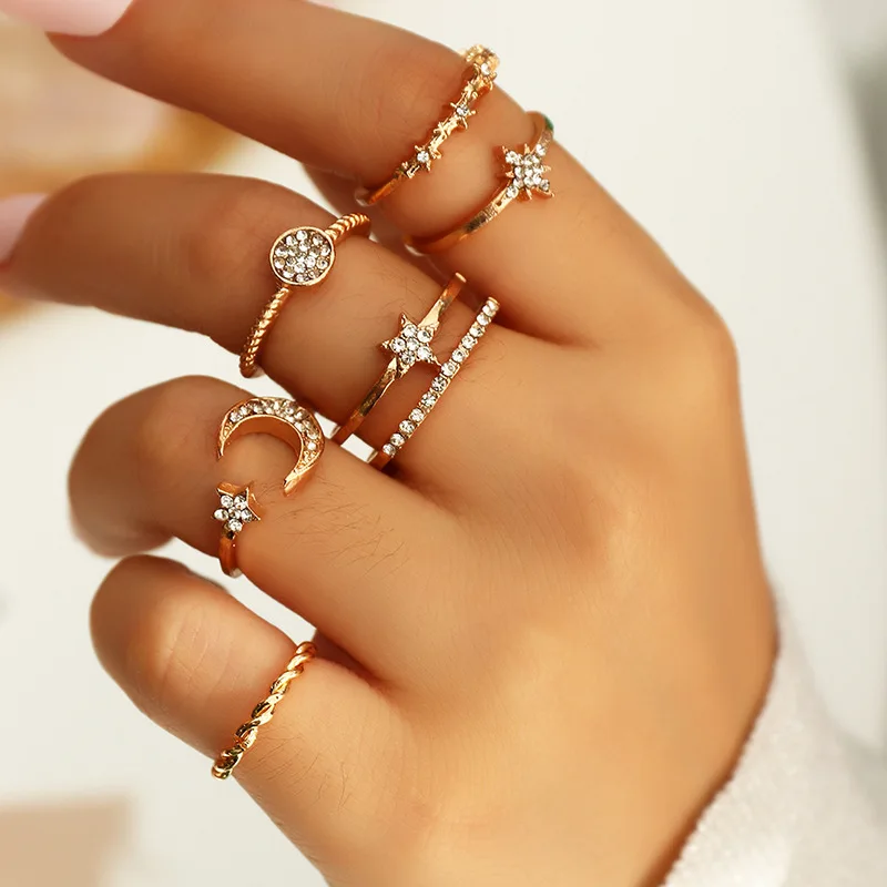

6pcs/set Bohemia Simple Design Gold Silver Color Hollow Geometric Finger Ring Set Multi layer Opening Knuckle Rings for Women