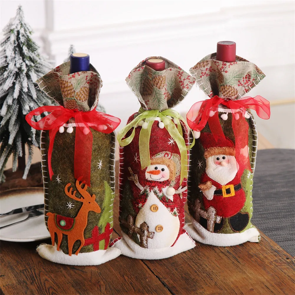 Мешки-Чехлы для бутылок красного вина, украшения для дома, вечерние, Санта-Клаус, снеговик, Рождественская упаковка, Рождественское украшение