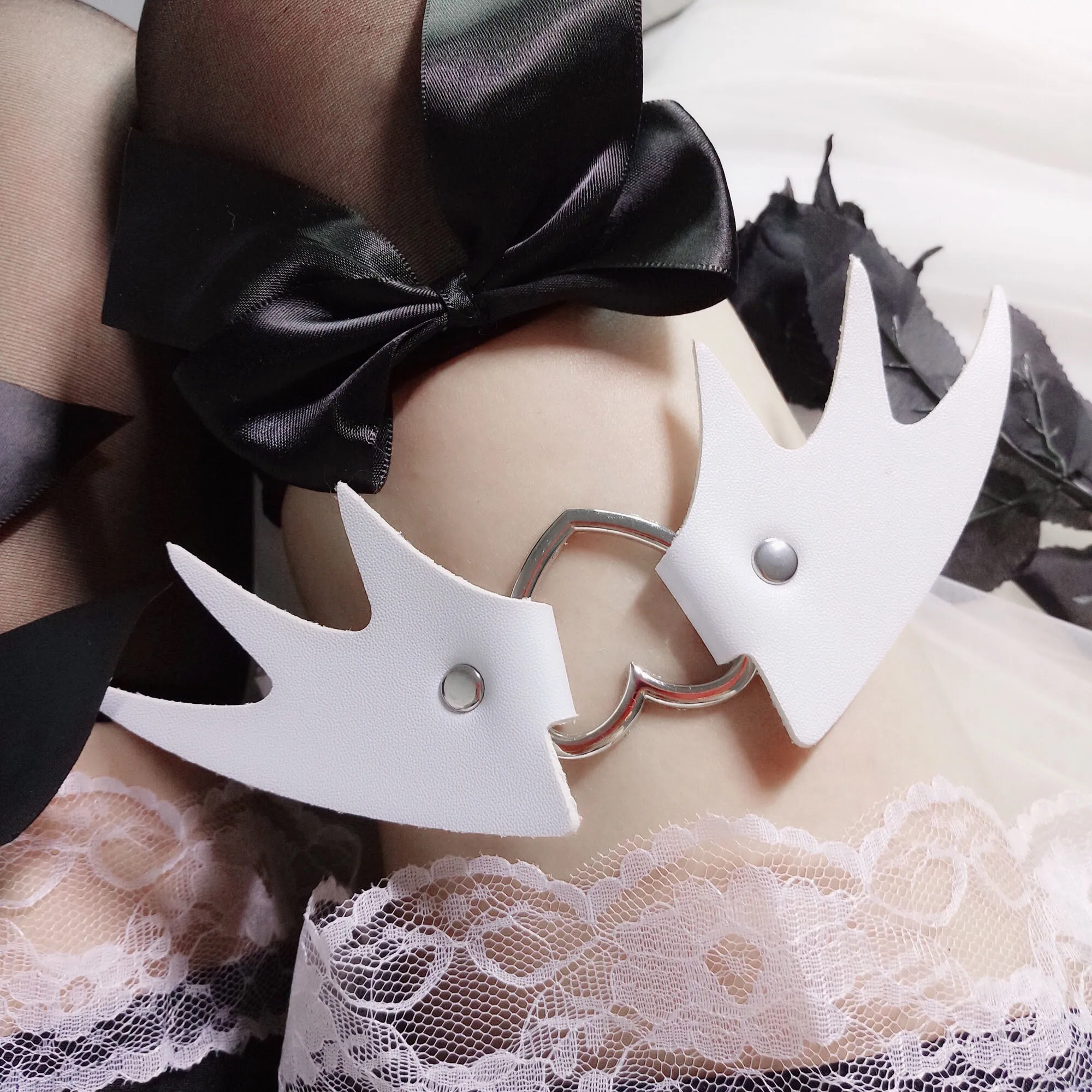 White devil wings Женский сексуальный пояс из искусственной кожи с подвязками в стиле панк, с сердечками, Harajuku, эластичный пояс для тела, плотная подвеска, ремень для ног, ремни для связывания - Цвет: White devil wings