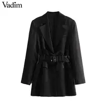 Vadim женский шикарный стильный черный блейзер с поясом дизайн Карманы длинный рукав офисная одежда пальто Женская однотонная шикарная Верхняя одежда Топы CA587