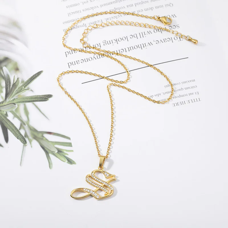 DUOYING Old English Font A-Z Initial Zircon Letters Custom Name Necklace Letter Chain Custom Necklace Family Gift