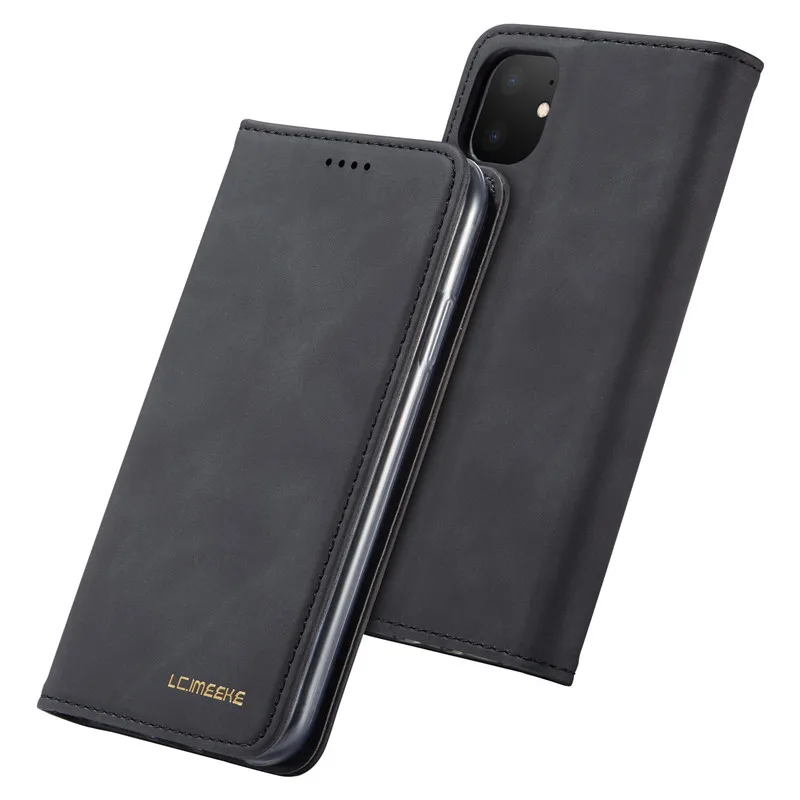 Для iPhone 11 чехол для iPhone 11 Pro Max чехол кожаный бумажник чехол для телефона для iPhone 11 Pro Чехол откидной Магнитный кожаный чехол - Цвет: Black