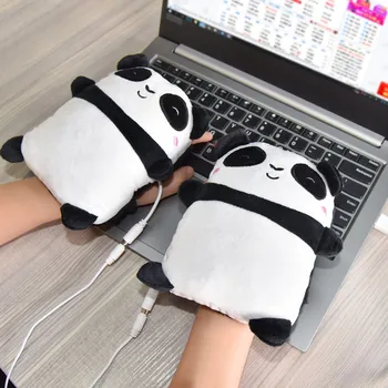 

2PCS USB Heated Gloves Electric Heating Hand Warmers Fingerless Cute Panda Shape Hand Warmer Winter Warm Gloves*