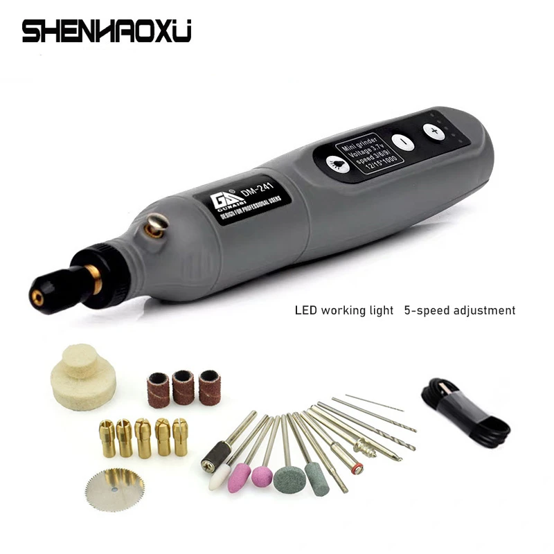 Mini Electric Grinder Set Cordless Drill Rotary Tool Wood Carving Pen for Milling Engraving 3.6V USB Charger LED Working Light carving tool electric engraving pen milling cutter tools