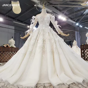 شراءHTL1633 فاخر كامل من الزهور الجميلة مع الريش الترتر مطرز فستان الزفاف 2020 فستاين سهرة/فساتين الحفلات س الرقبة فستان الزفاف