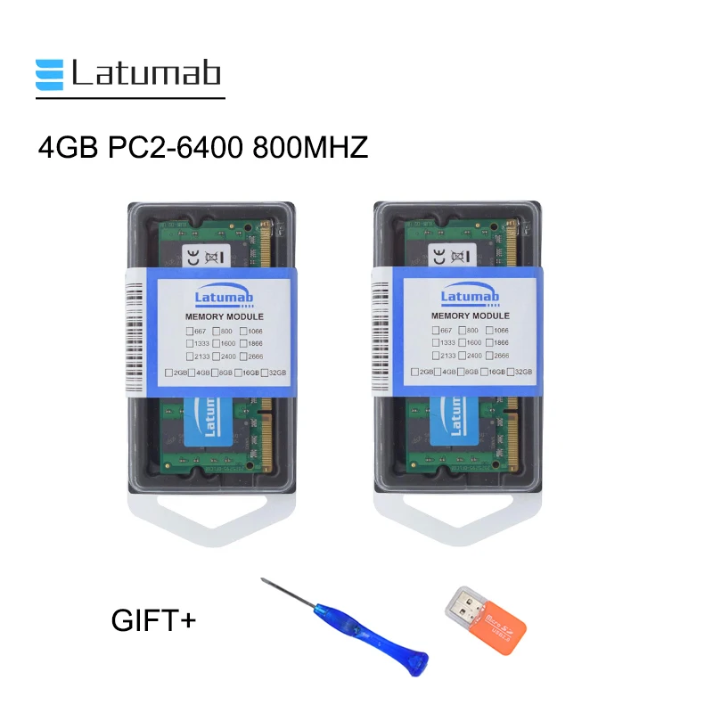 Pаспродажа Latumab 4 ГБ 8 ГБ DDR2 800 МГц PC2 6400 память ноутбука ОЗУ SODIMM 200 шпильки ноутбук превосходного качества модуль SODIMM 1,8 в ram