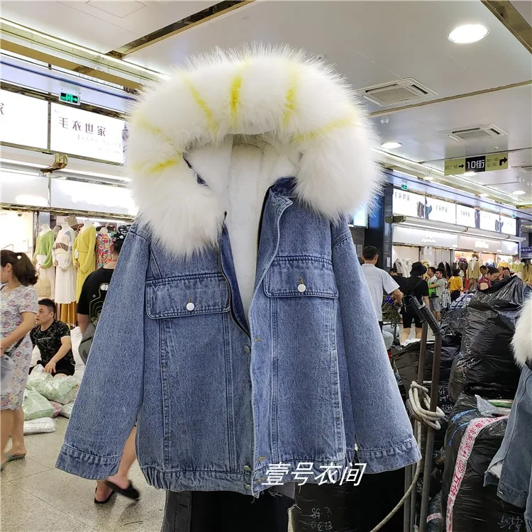

Large Fur Collar Thickened Cotton Coat Winter Woman New Korean Short Suede Lamb Wool Coat Womens Coats Windproof Windbreaker