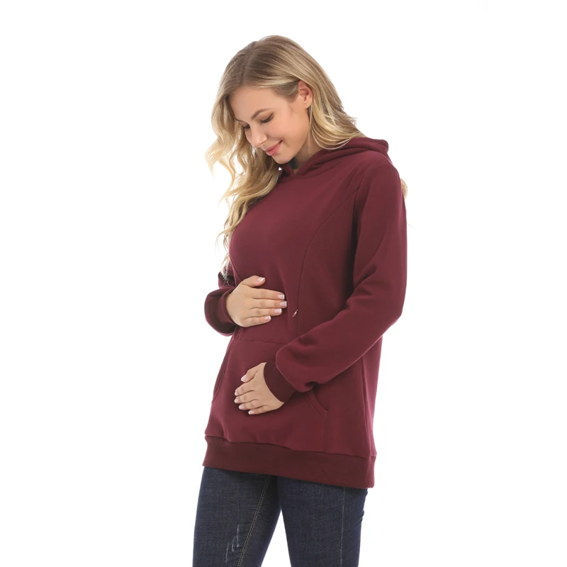 New Winter Maternity Hoodie Breastfeeding Clothes Warm Fleece Pregnant Sweater Zipper Feeding Opening Big Size S TO XXXL 2