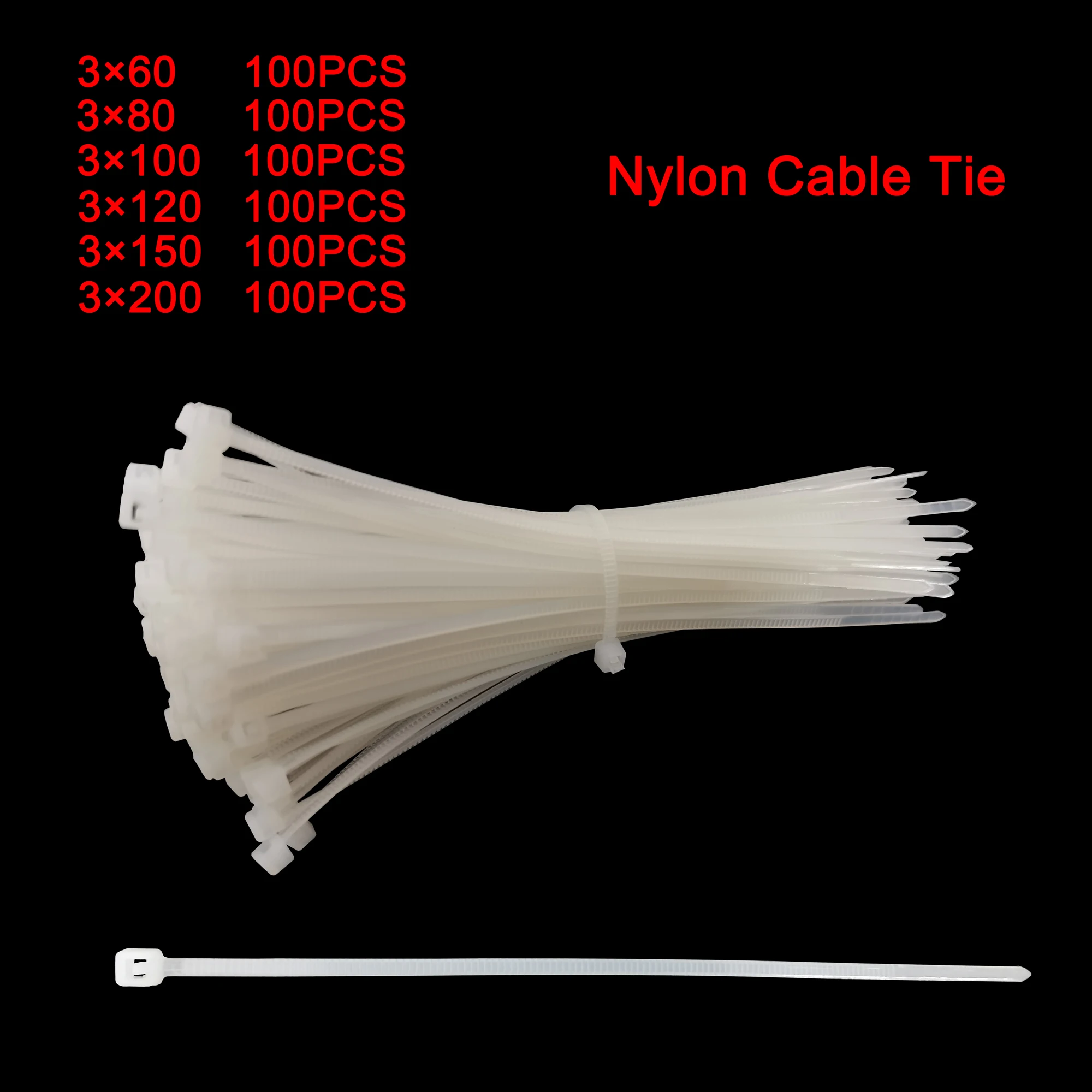 100 unids/bolsa de auto-bloqueo sujetacables de Nylon envoltura de Cable tirantes correa de sujeción Cable Tie-Conjunto de auto-bloqueo de plástico corbata