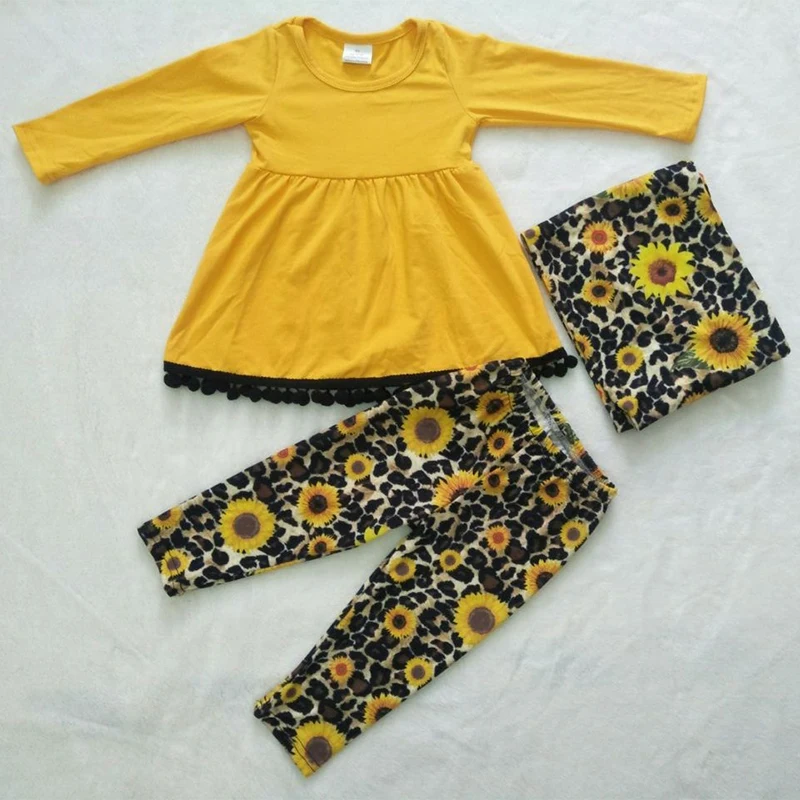 

Children Girls Fall clothes girls outfits solid top with sunflower pants children kids boutique clothing