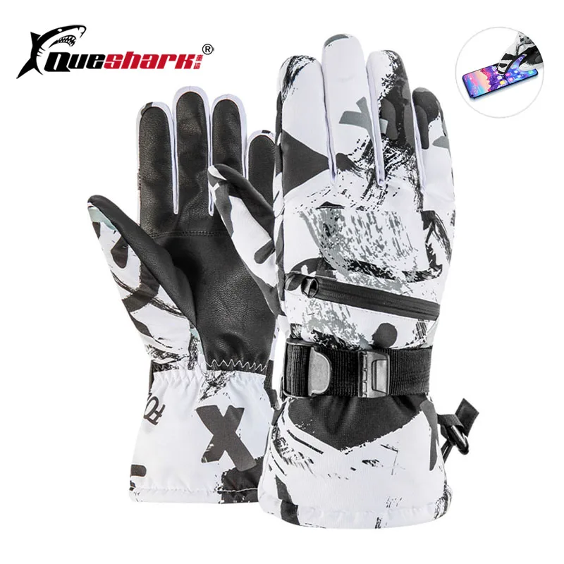 QUESHARK Professional Ski Gloves Men Women Winter Warm Waterproof Anti-slip Snowboard Touch Screen Snow Gloves Skiing Mittens