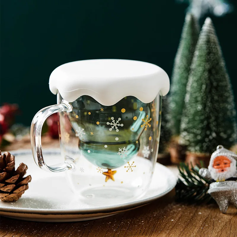 10 Oz (300 ML) Christmas Tree Shaped Insulated Glass Cups Glass