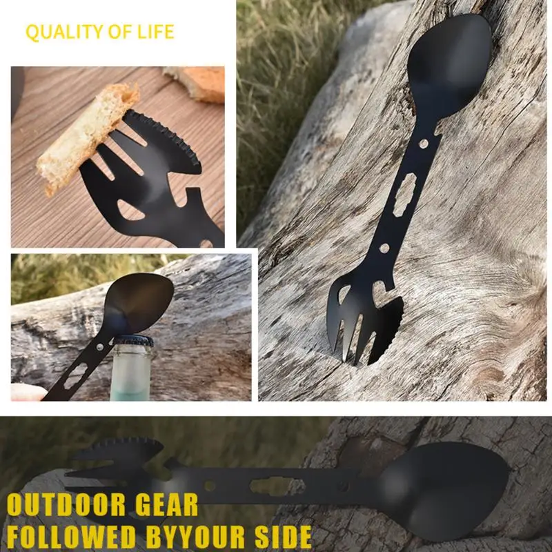 Горячая Spork Открытый Пикник выживания кемпинг EDC Многофункциональный Черный Серебряный нержавеющая сталь вилка ложка ключ