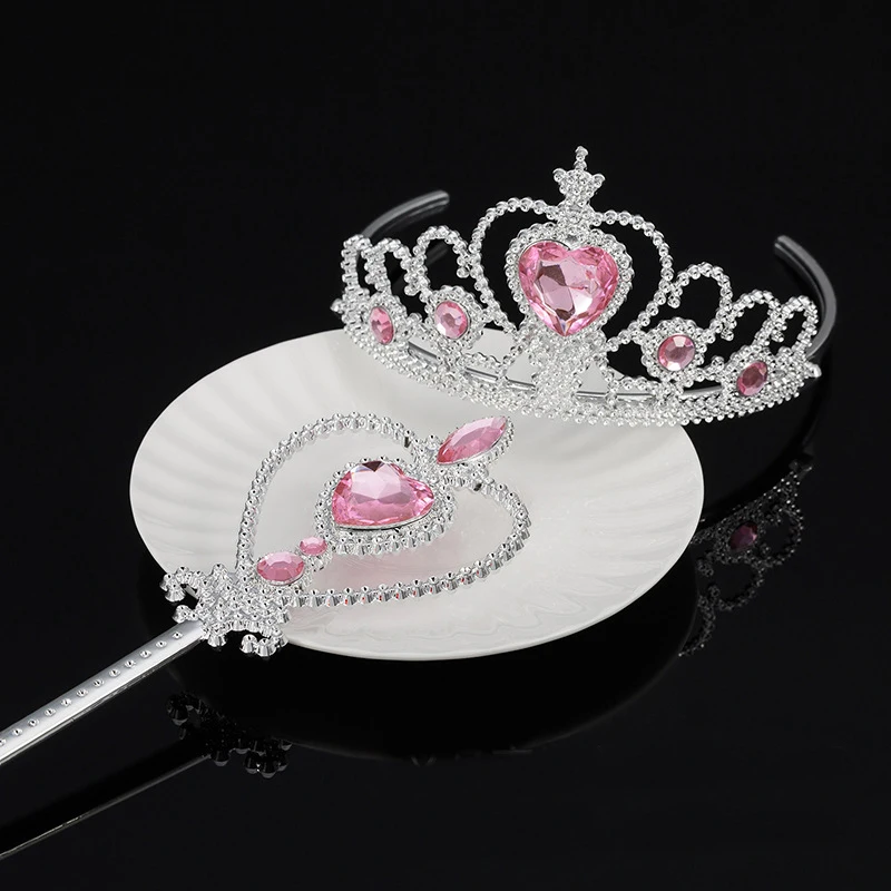 Pink Crown set Платья для девочек; летняя детская одежда; платье принцессы Анны и Эльзы; карнавальный костюм Снежной Королевы; детская одежда для свадебной вечеринки; Новогодняя одежда - Цвет: Pink Crown set