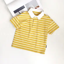 Chen Mom Детская летняя новая стильная мужская рубашка для малышей универсальная детская футболка в полоску мужская футболка с коротким рукавом и отложным воротником