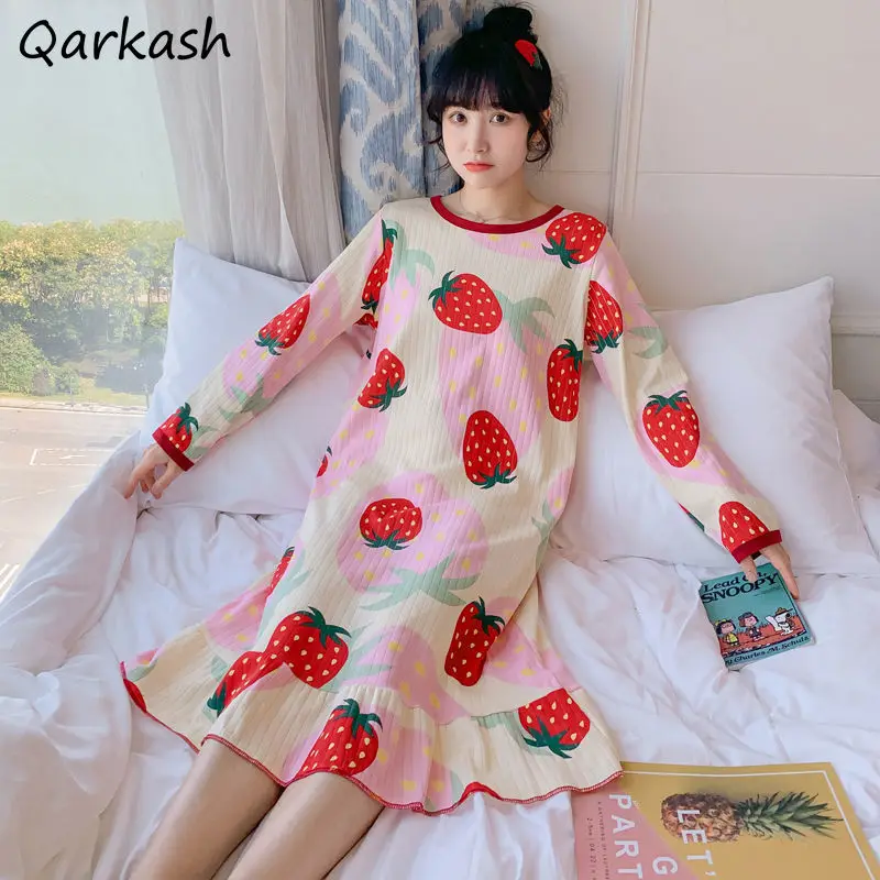 

Nightgowns Women Sweet Style Leisure Print Femme Lovely Girls Harajuku Autumn Sleepwear Lounge Daily Loose Stylish Chic Maiden