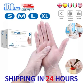 

100pcs Disposable Gloves Transparent PVC Vinyl Disposable Gloves Latex Kitchen Clean перчатки виниловые guanti monouso