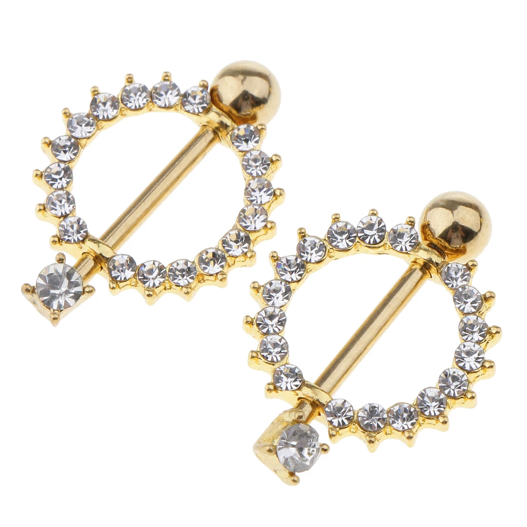 1 Pair Gold Tone Stainless Steel Crystal Rhinestone Sun Flower Petal Nipple Ring Cute Jewelry
