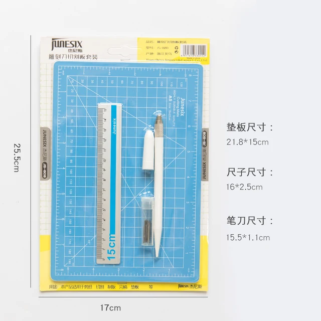 Kawaii creative art pen knife cutting board set small fresh paper cutting pen knife diy hand account tool supplies set 3 pc set blue