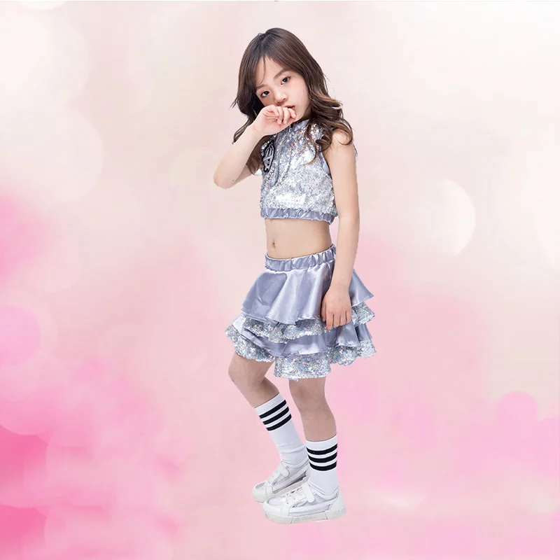 Танцевальный костюм в стиле хип хоп детский топ без рукавов с блестками юбка